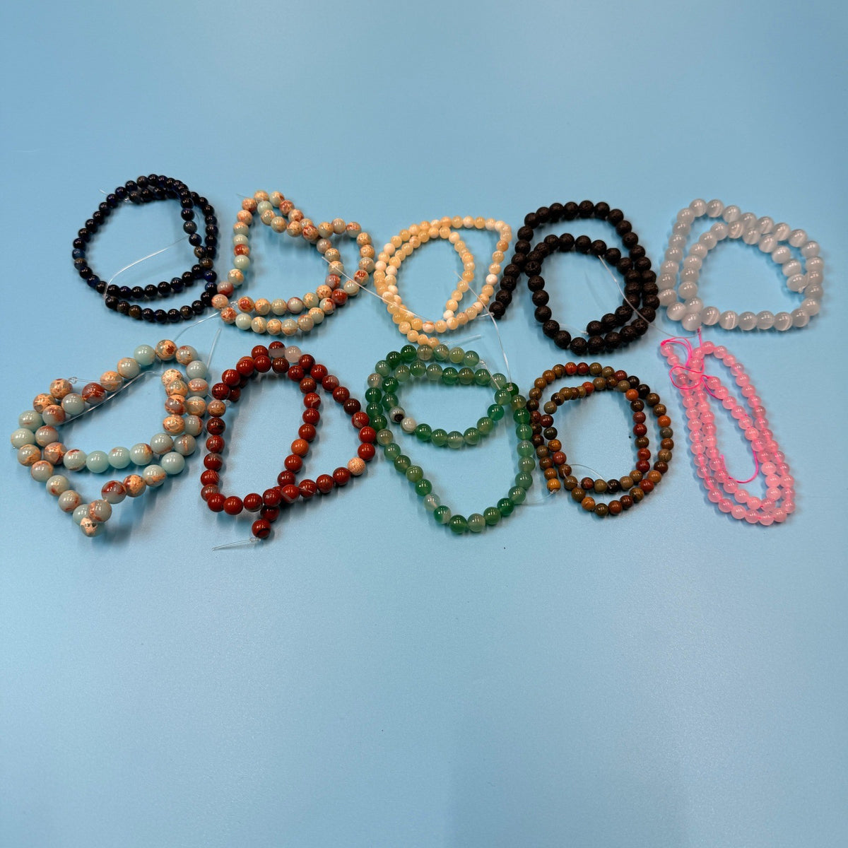 Set of 10 Natural Gemstone Round Beads Strands 15" Sizes 6,8,10 mm №B37