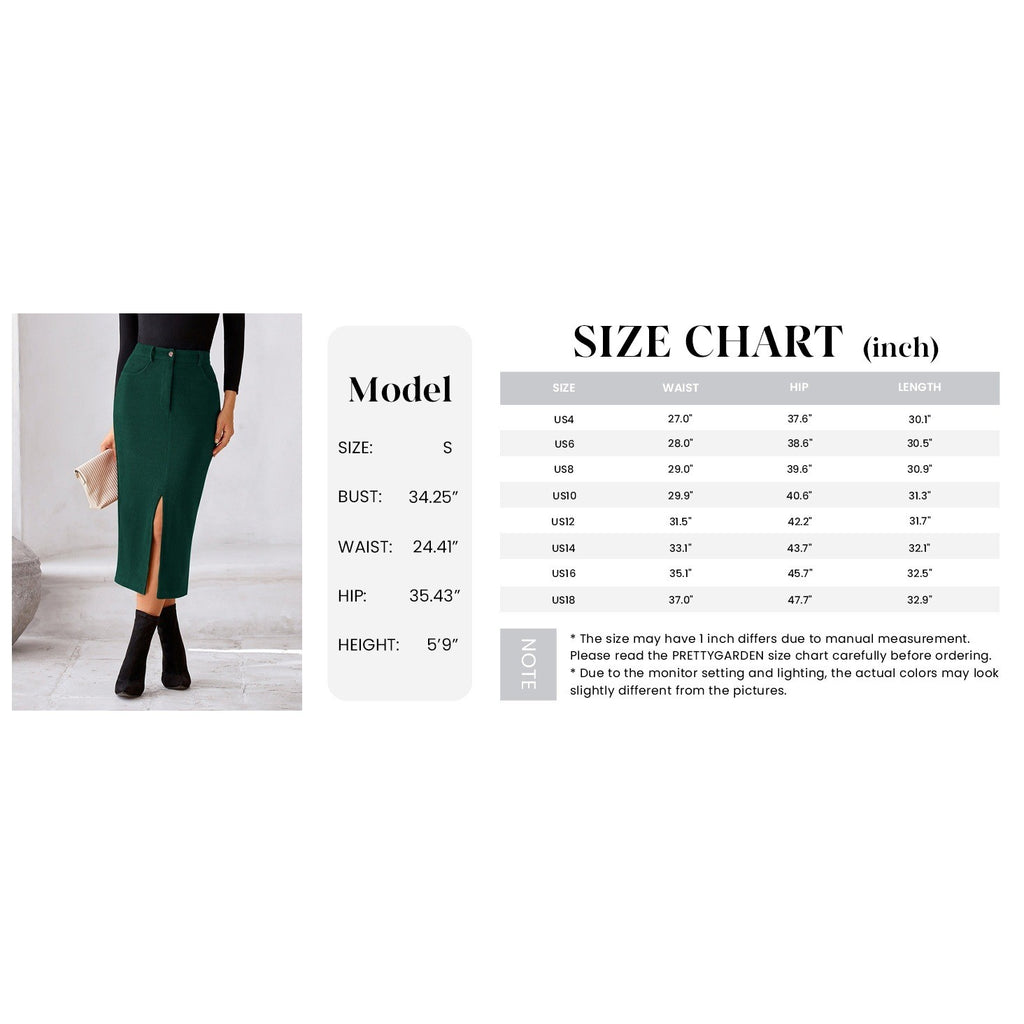 MSRP $45 PRETTYGARDEN Women's 10 Corduroy Skirt High Waisted Pencil Midi Skirt