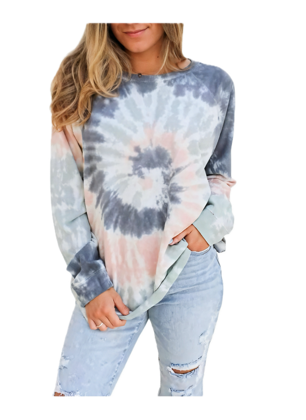 ASHER FASHION Women's 16W Tie Dye Print Sweatshirt Casual Long Sleeve Crew Neck
