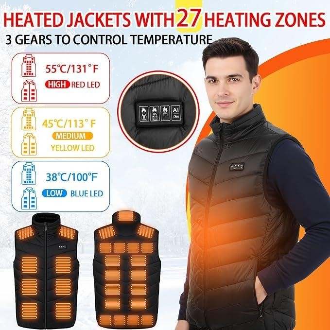 MSRP $46 5 Pcs L Electric Heated Vest with 3 Levels Mens/Womens 2XL, Knit Beanie