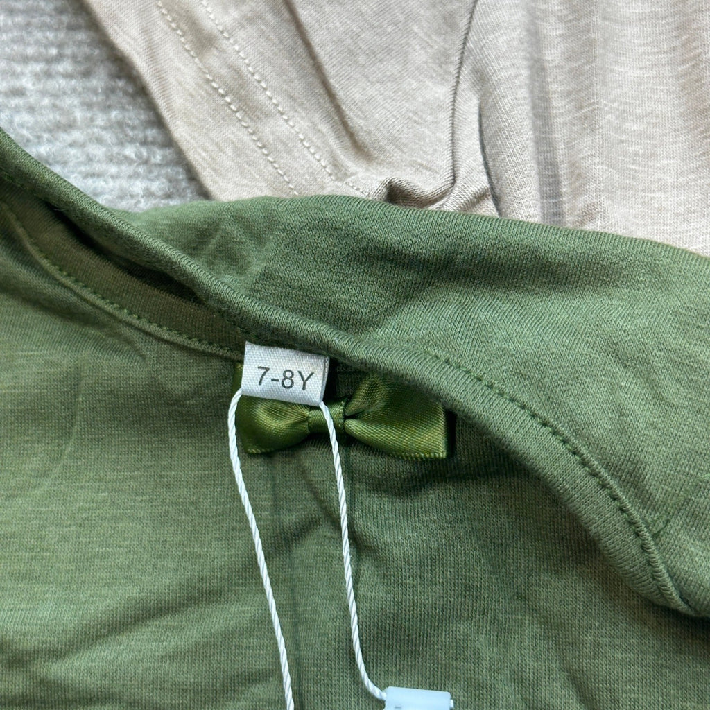 NWT LessonZoo 3 Pack Girls 7-8Y Cream/Khaki/Olive Green Bow Crewneck Tees Short