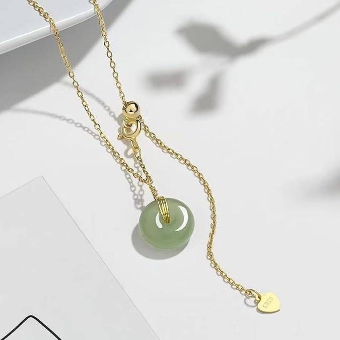 Jade Necklace 14K Gold Plated Green Pendant Jewelry for Women