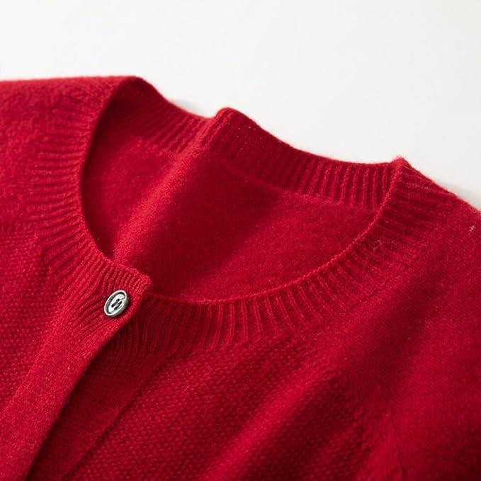 MSRP $78 G Guzemor Women's L Red 100% Merino Wool Cardigan Sweater Crew Neck
