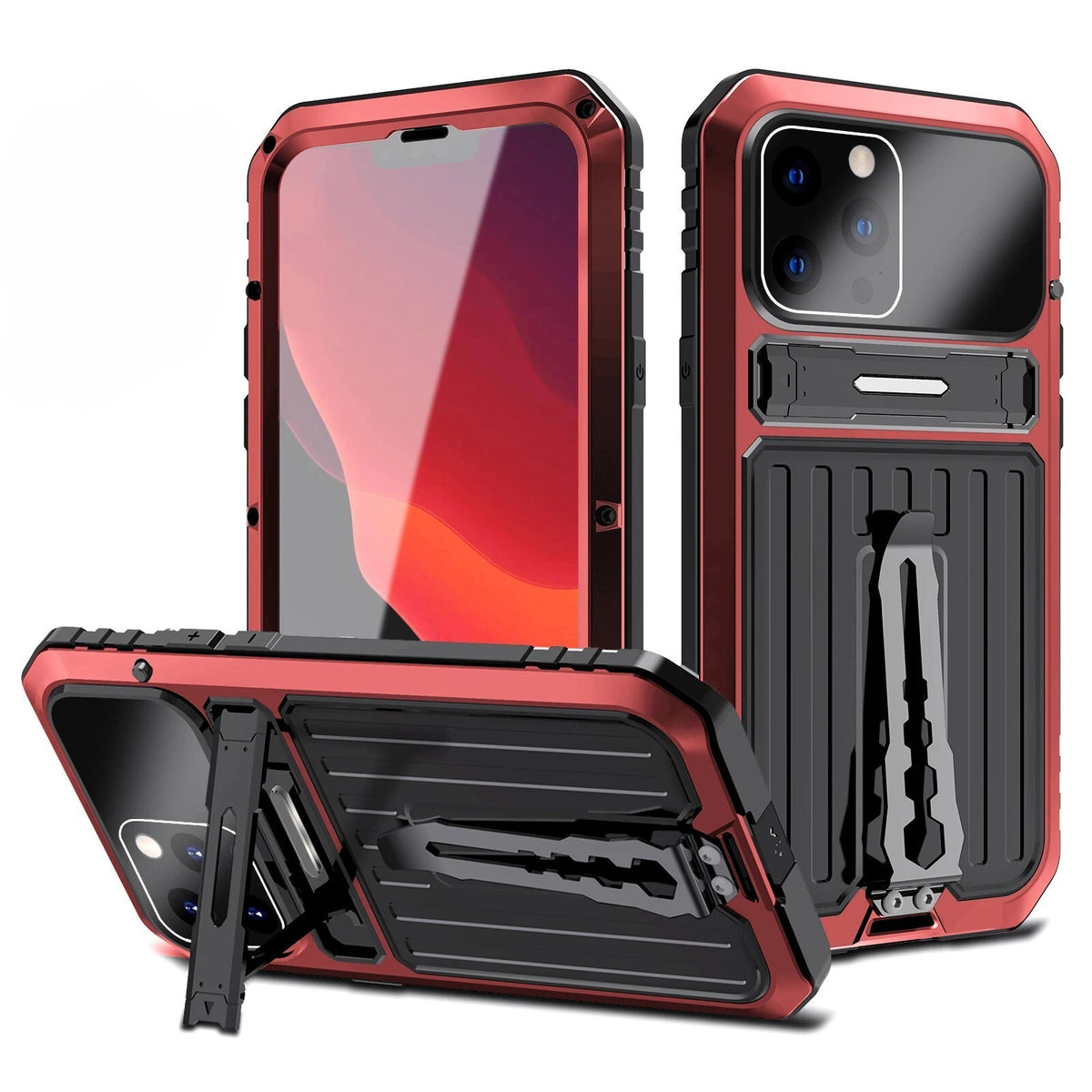 Aluminium Shockproof Case for iPhone 12–14 Pro / Pro Max Built-in Tempered Glass