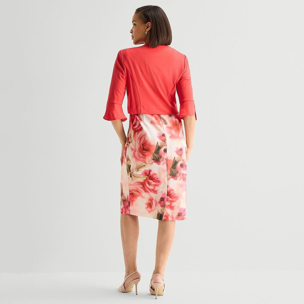 MSRP $94 Maya Brooke Womens 18 Coral Blush Two Piece Floral Jacket Dress