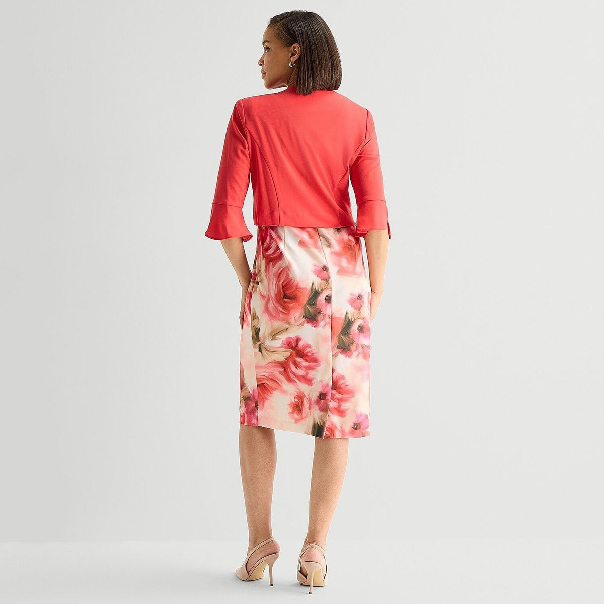 MSRP $94 Maya Brooke Womens 18 Coral Blush Two Piece Floral Jacket Dress