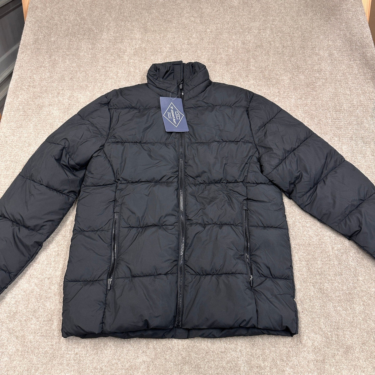 MSRP $100 St. John's Bay Mens S Black Midweight Puffer Jacket Adaptive Easy-on