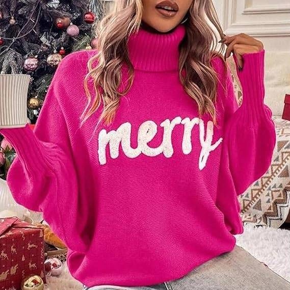 Women's M Merry Rosy Pink Sweater Turtleneck Long Sleeve Knitted Pullover