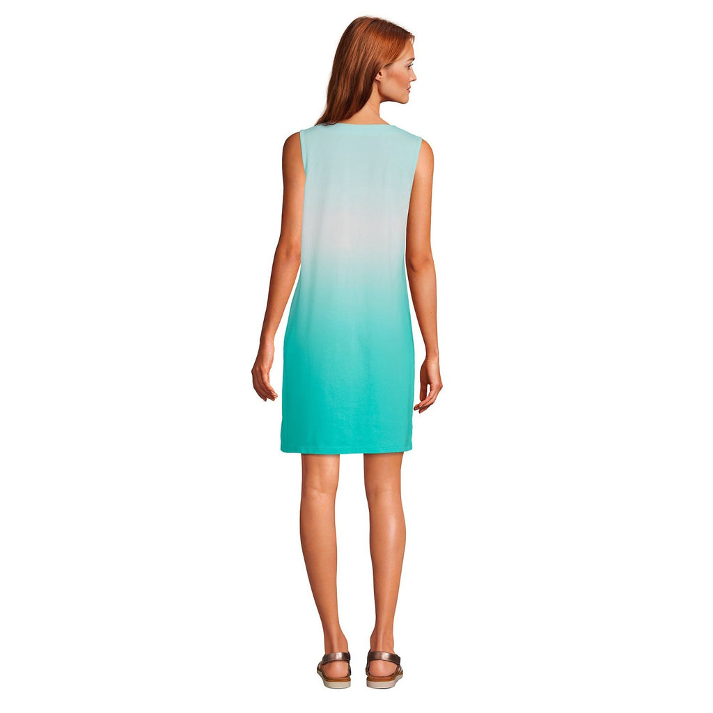 Lands' End Women's M LONG Cotton Jersey Sleeveless Swim Cover-up Dress Print