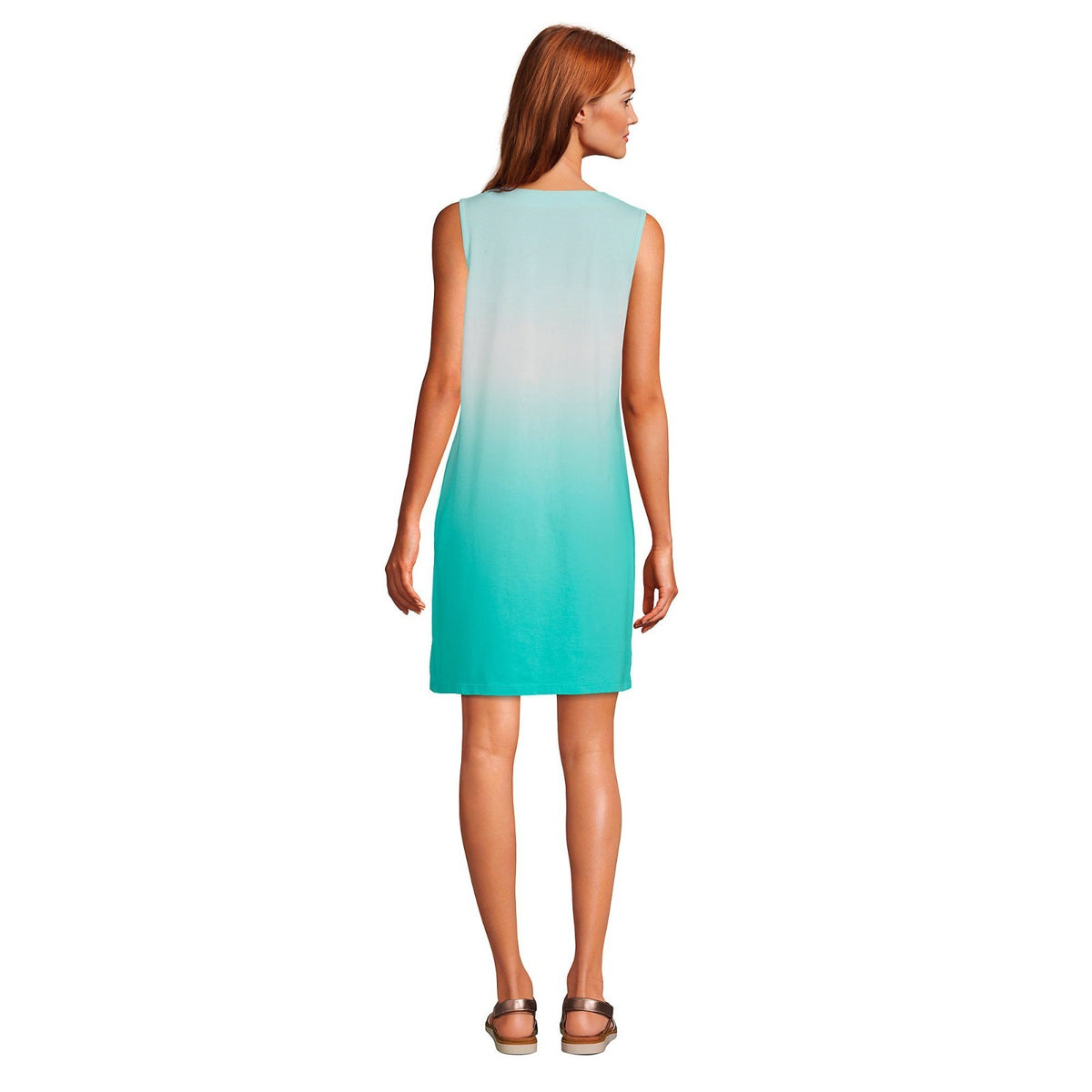 Lands' End Women's M LONG Cotton Jersey Sleeveless Swim Cover-up Dress Print