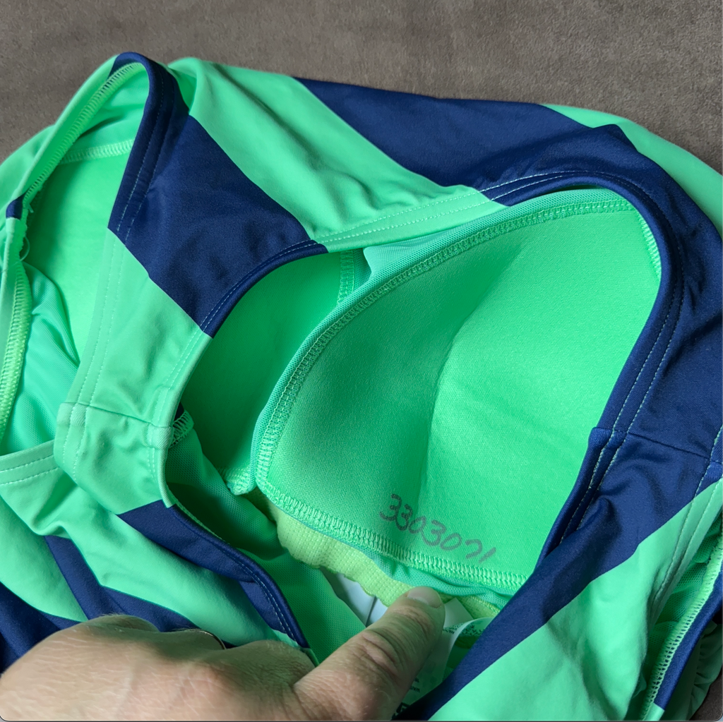 Lands' End Women's 4, 2-4 LONG Striped High Neck Tankini Top Swimwear Navy/Green