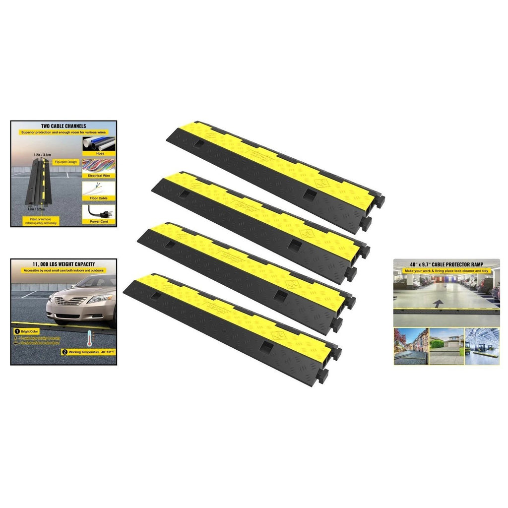 Pack of 4 Vevor Cable Protector Ramp 2 Channel Rubber 11000 Lb Capacity Modula