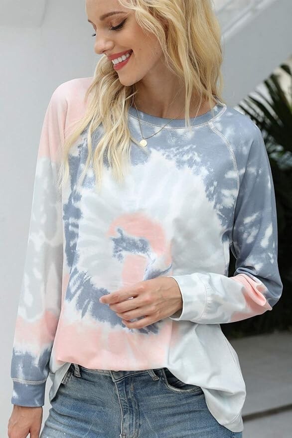 ASHER FASHION Women's 16W Tie Dye Print Sweatshirt Casual Long Sleeve Crew Neck