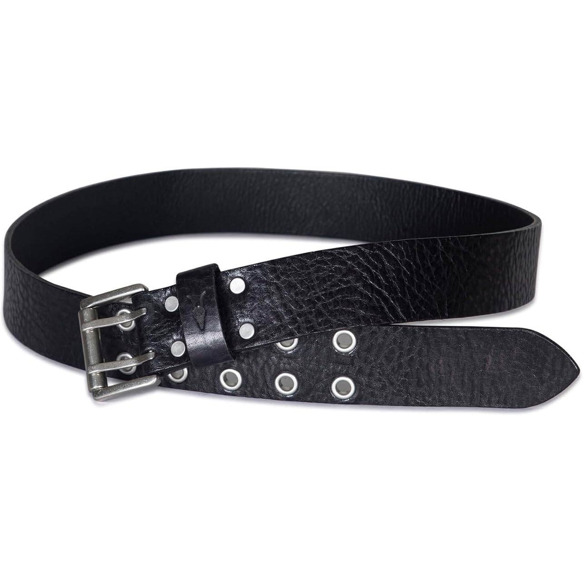 AllSaints Men's Black 1.5" 36 Distressed Leather Eyelet Belt, Metal Buckle