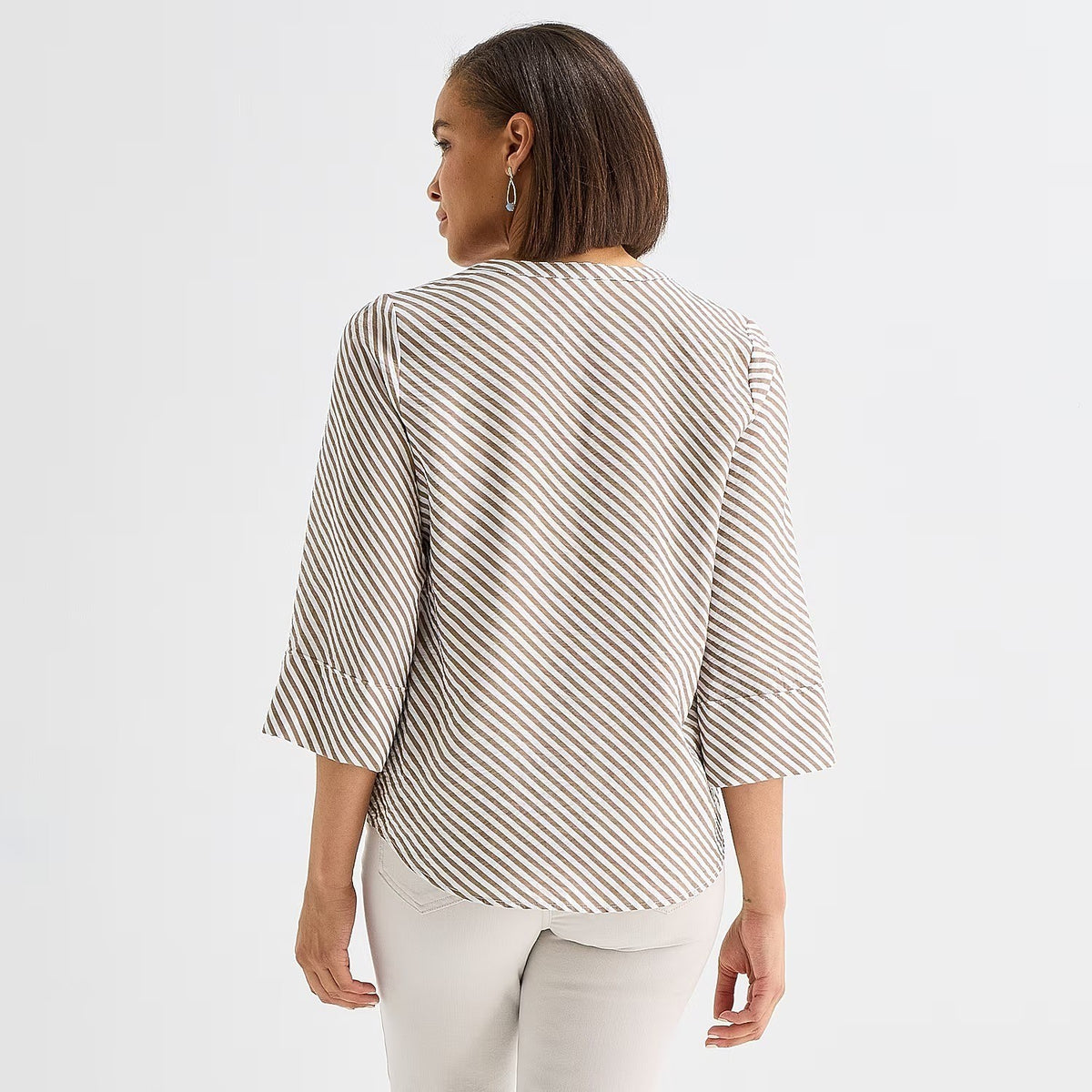 MSRP $48 Liz Claiborne Womens XXL Coffee Bias Split 3/4 Sleeve Tunic Top Crew N