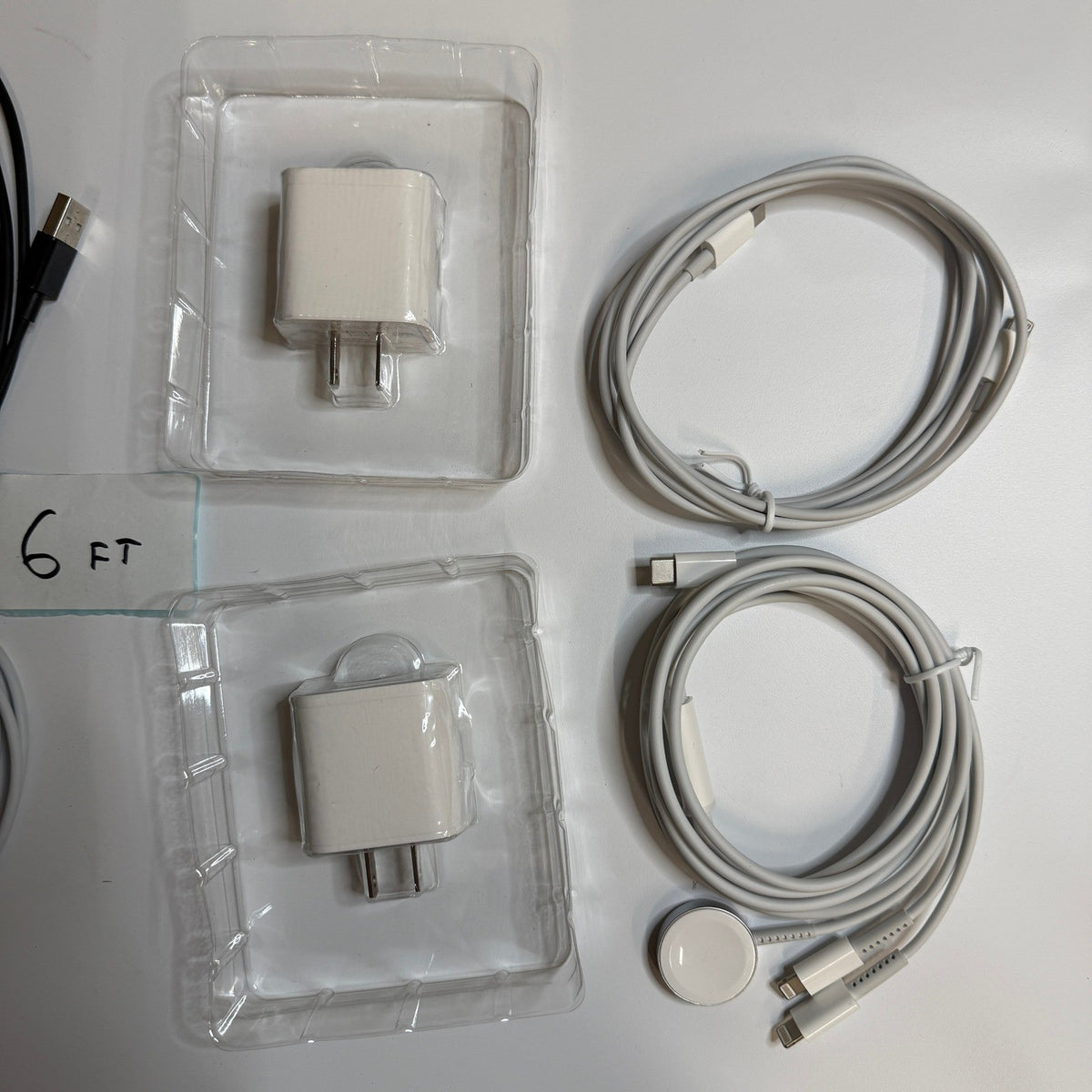 Set of 8 - 5 USB-C/A to Lightning Cables 6ft, 2 Adapters, 3-in-1 Watch Cable