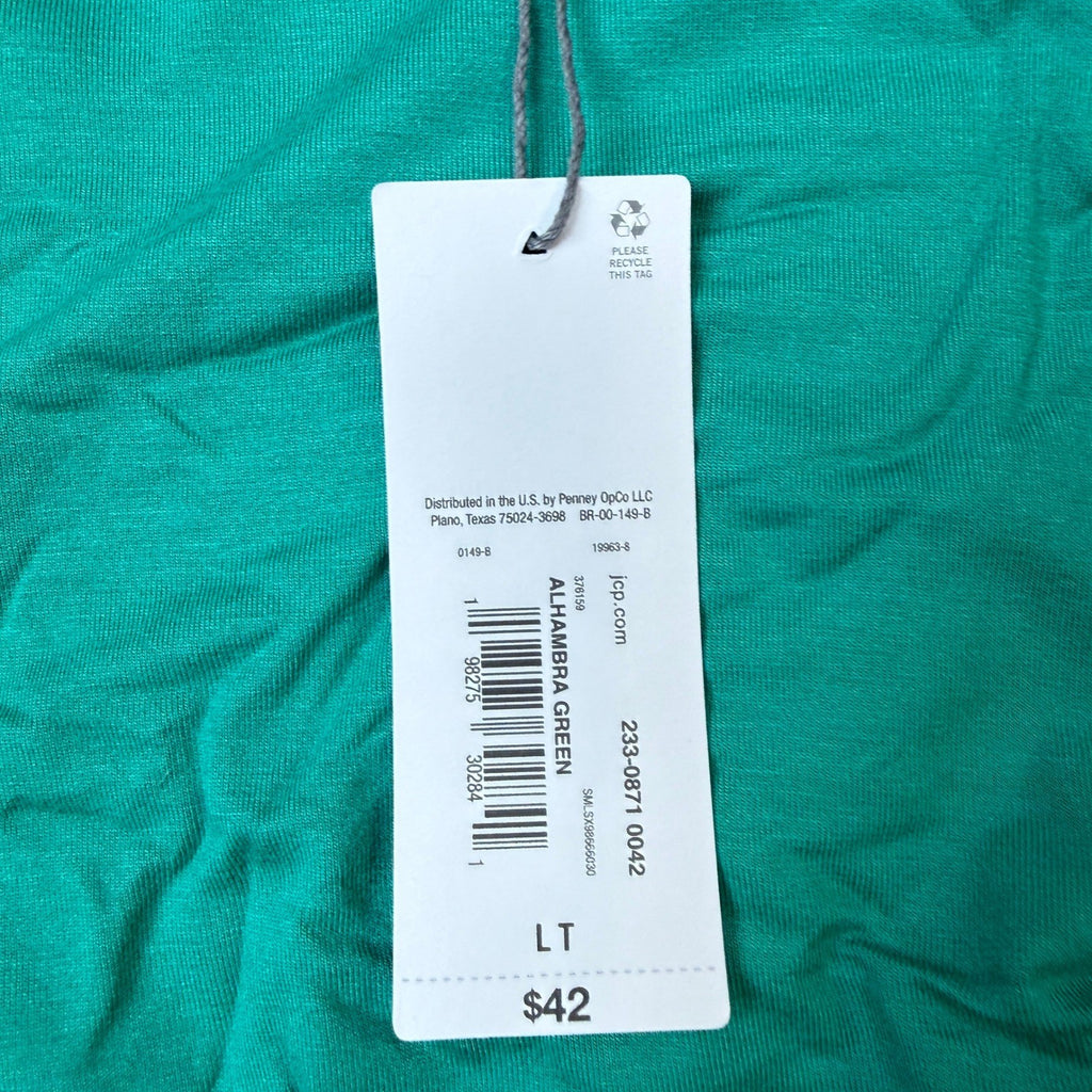 MSRP $42 Liz Claiborne Women's L Tall Alhambra Green Side Tie Top T-Shirt Short