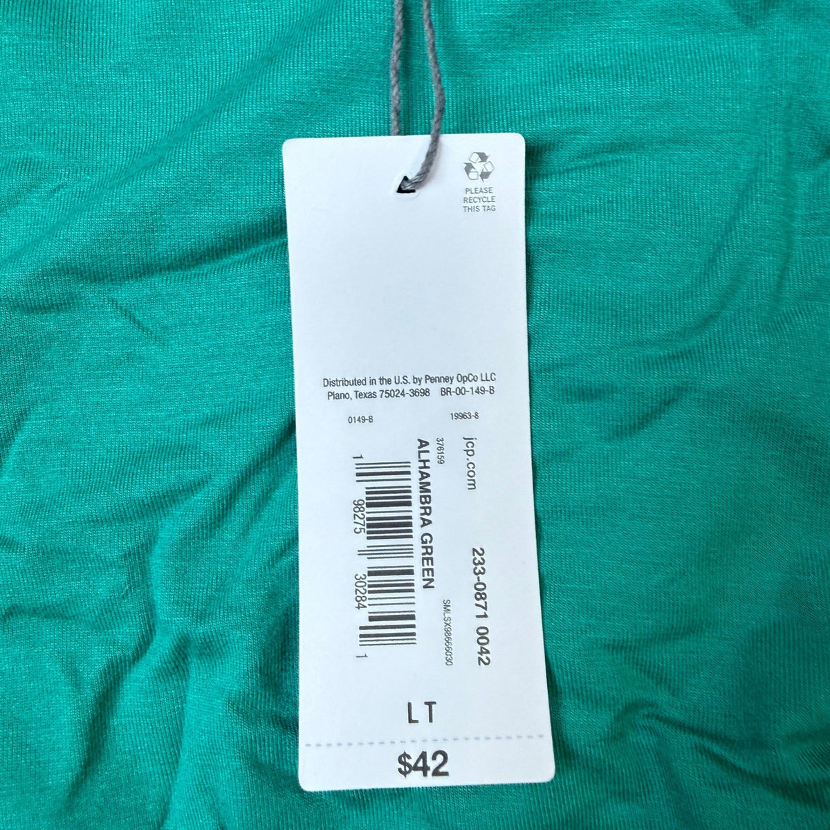 MSRP $42 Liz Claiborne Women's L Tall Alhambra Green Side Tie Top T-Shirt Short