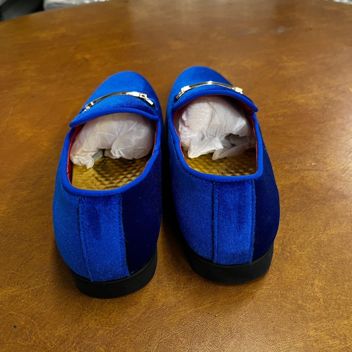 Santimon Men's US 6.5 - 12 Blue Velvet Loafers Horsebit Buckle Moccasin Shoes