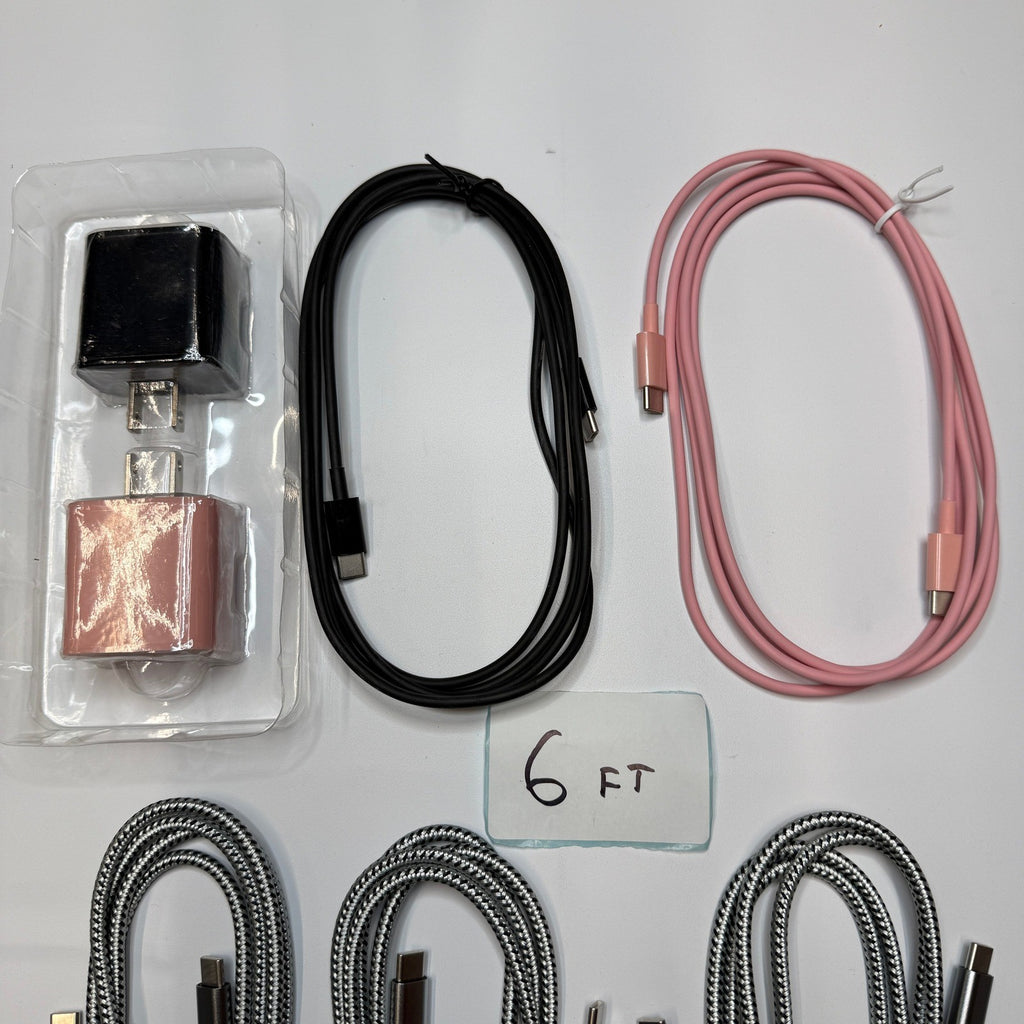 Set of 7 - 5 USB-C to USB-C Fast Charging Cables 6ft, 2 Wall Adapters