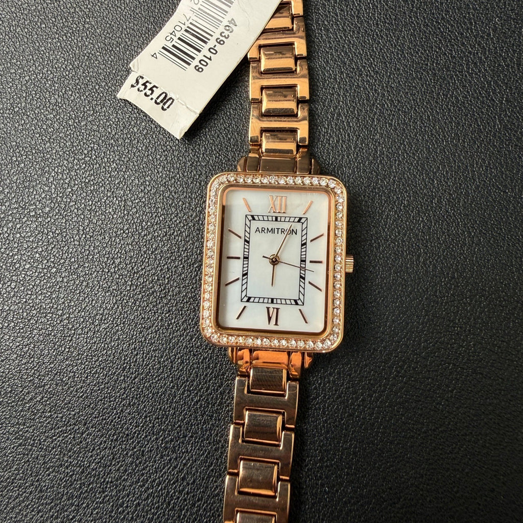 MSRP $55 Armitron 75/5841RG Women's Rose Gold Crystal Accented Bracelet Watch