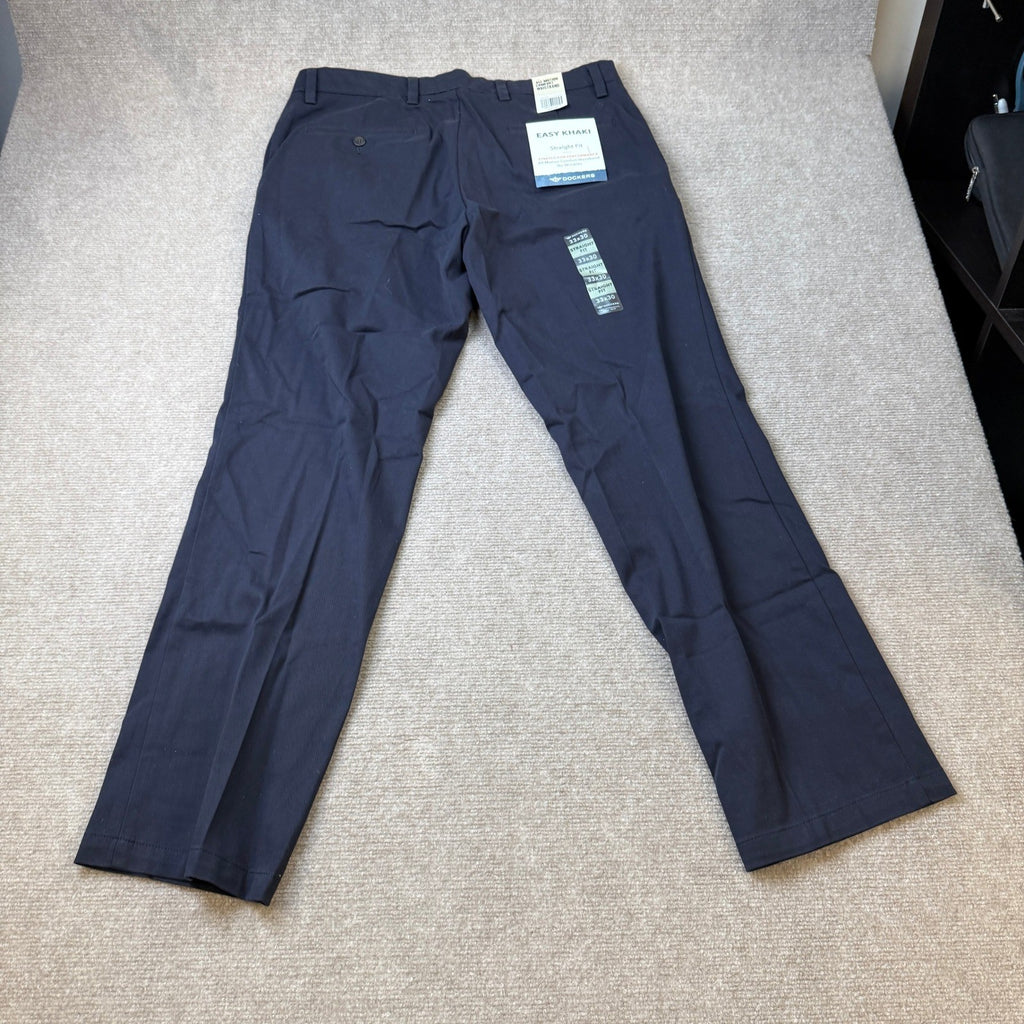 NWT Dockers Easy Khaki Mens 33x30 Navy Straight Fit Flat Front Pants