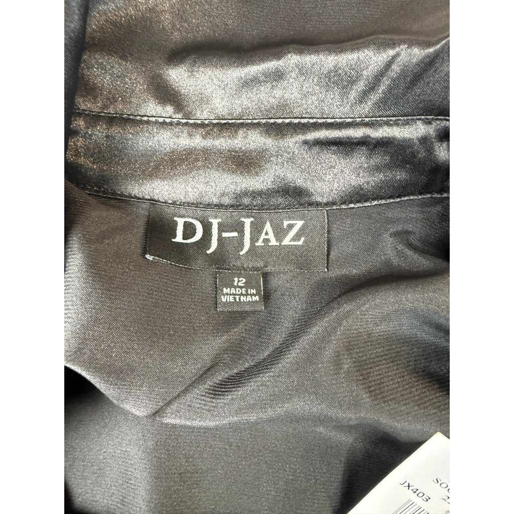 MSRP $120 DJ Jaz Womens 12 Black Long Sleeve Satin Evening Gown Long Dress