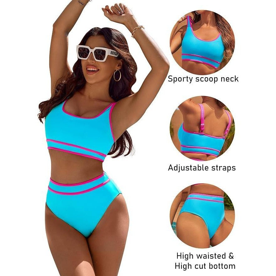 MSRP $39 BMJL Women's M Blue High Waisted Bikini Set Sporty Two Piece Color Blo