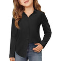 MSRP $20 Haloumoning Girls 11-12Y Black Button Down Shirts Kids Long Sleeve Sc