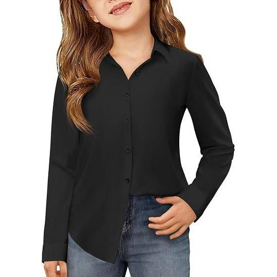 MSRP $20 Haloumoning Girls 11-12Y Black Button Down Shirts Kids Long Sleeve Sc