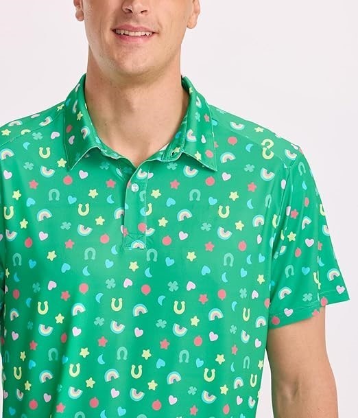 NWT Tomwol Men's Green Lucky Charmer Golf Polo Shirt Funny St Patricks Day Short