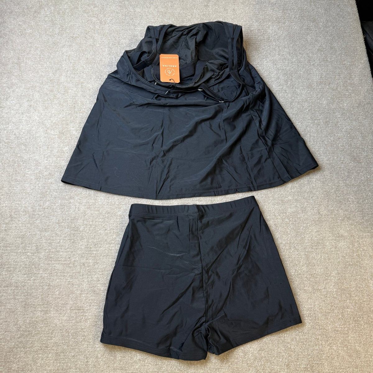 MSRP $35 Arolina Womens S Black Tankini Swimsuits Tummy Control Two Piece Bath