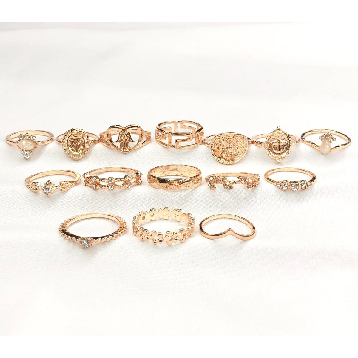 15 pcs Midi Ring, Rings for Women, Gold Ring Set, Antique Rings, Chevron Ring