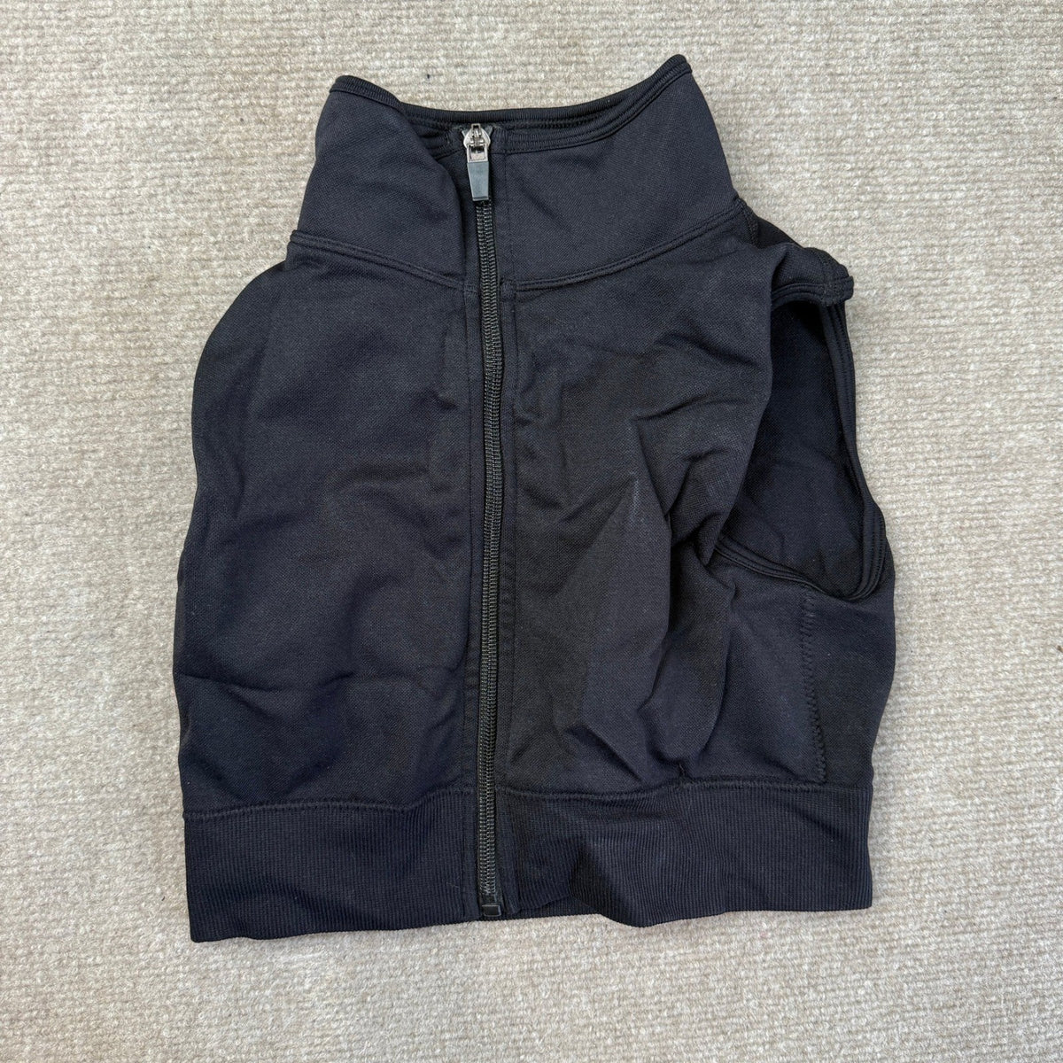 Womens XS Black Cropped Zip Up Vest Sleeveless Mock Neck Activewear Top