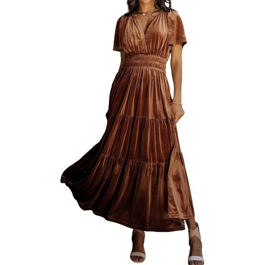 MSRP $55 R.Vivimos Women's L Fall Winter Vintage Velvet Maxi Dress Short Sleeve