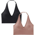 MSRP $32 INIBUD 2 Pack Women's L Halter Bra Longline Sports Bra Wireless Seam
