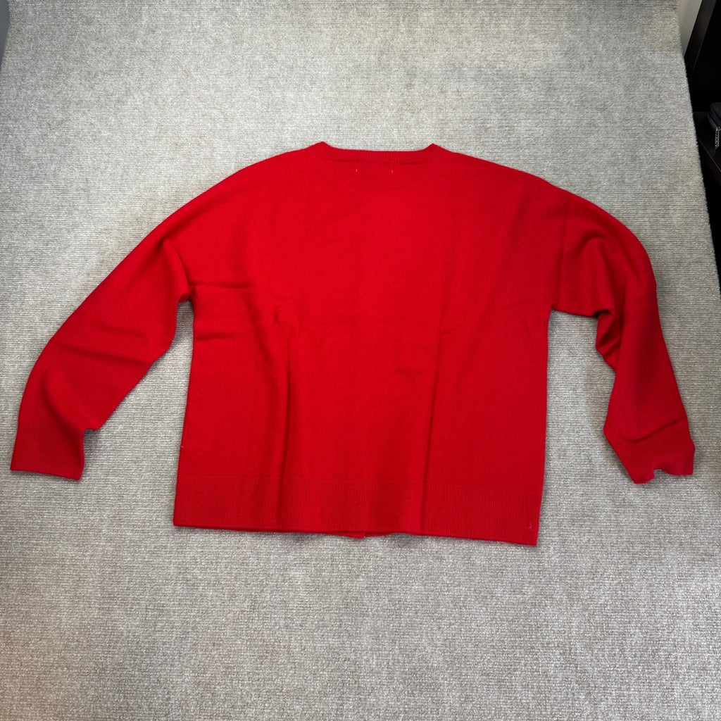 MSRP $78 G Guzemor Women's L Red 100% Merino Wool Cardigan Sweater Crew Neck