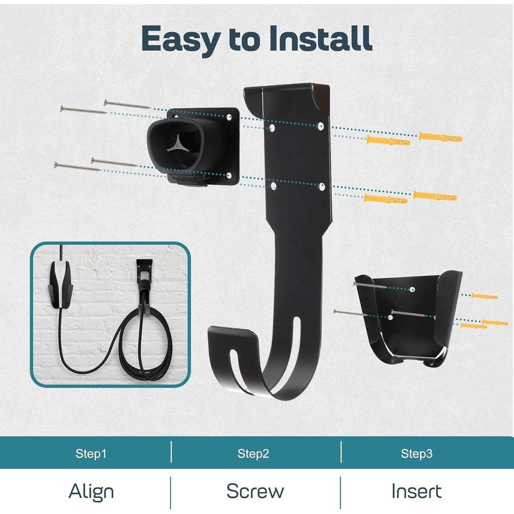 Tesla Charger Holder Black Wall Mount Kit Cable Organizer w/ UMC Indoor/Outdoor