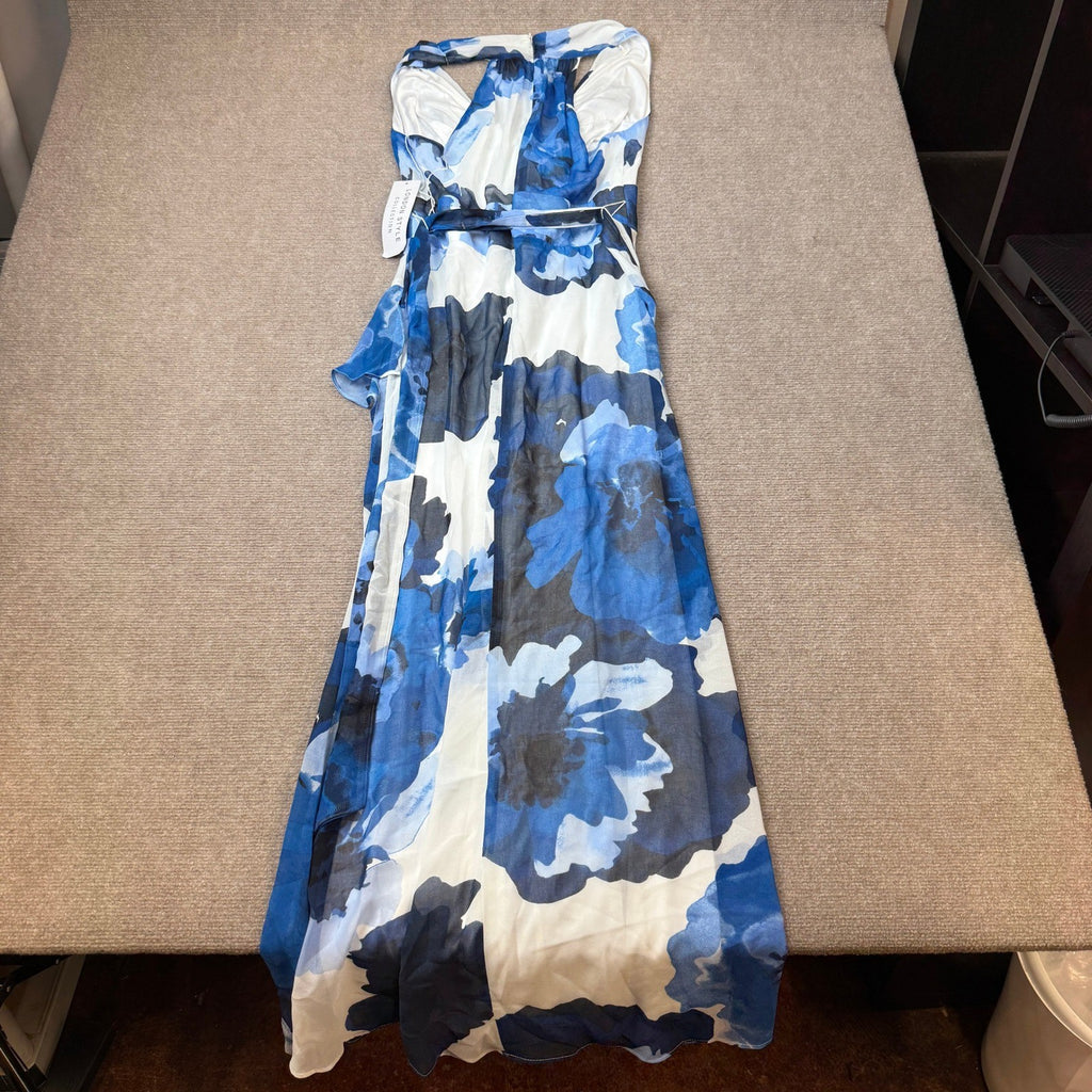 MSRP $94 London Style Womens 6 Blue Floral V Neck Sleeveless Maxi Dress