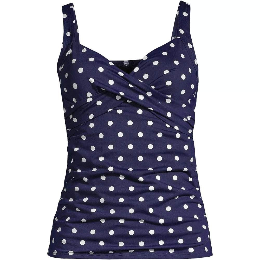 Lands' End Women's 8 V-Neck Wrap Underwire Tankini Top Swimsuit Adjustable Strap