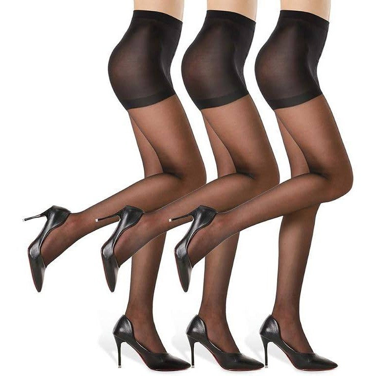 G&Y 3 Pairs Women's XL Sheer Tights 20D Control Top Pantyhose Reinforced Toes