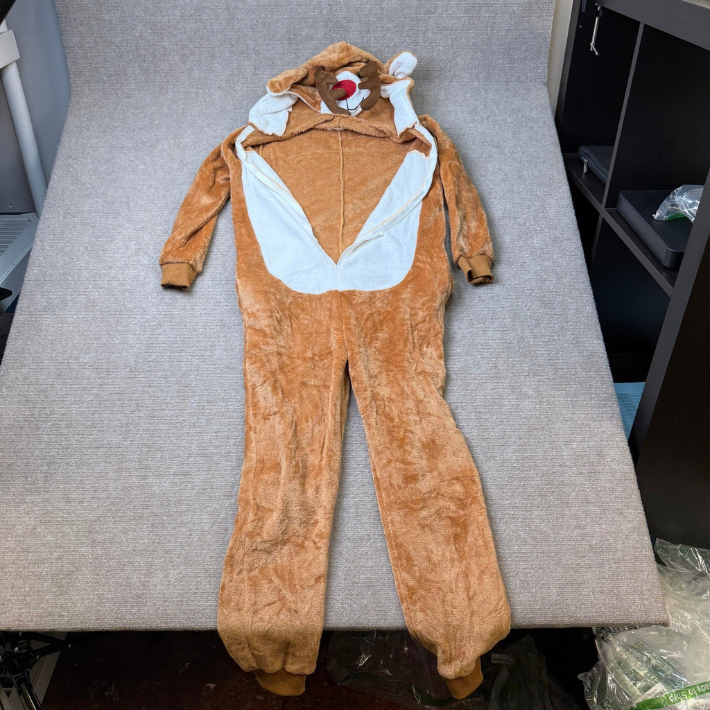 IIMMER Kids 11-12Y Christmas Costume Brown Reindeer Flannel Hooded Jumpsuit