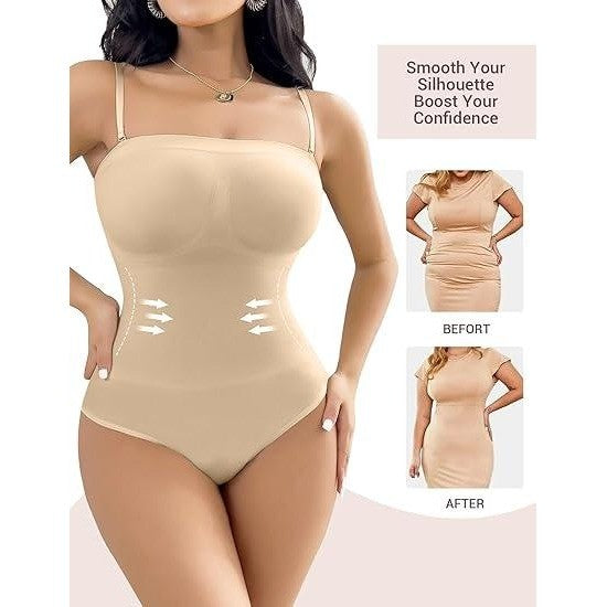 MSRP $26 SheBuddy Women's M Nude Strapless Shapewear Bodysuit Tummy Contr