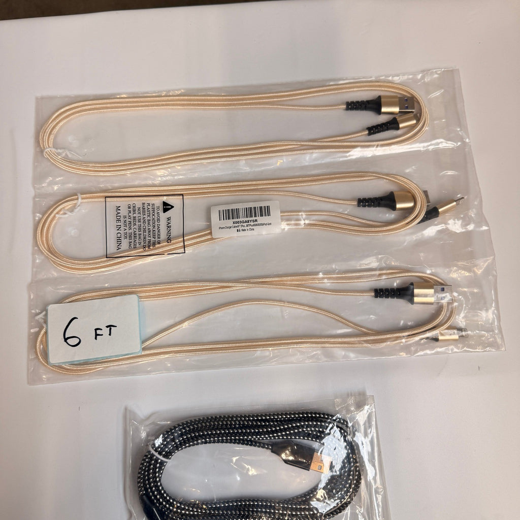 Lot of 6 USB-A to Lightning Fast Charging Braided Cables 6ft 10ft