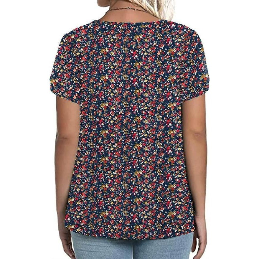 VISLILY Women's 4XL Petal Short Sleeve T-Shirt Square Neck Top Blouse Flowy Pl