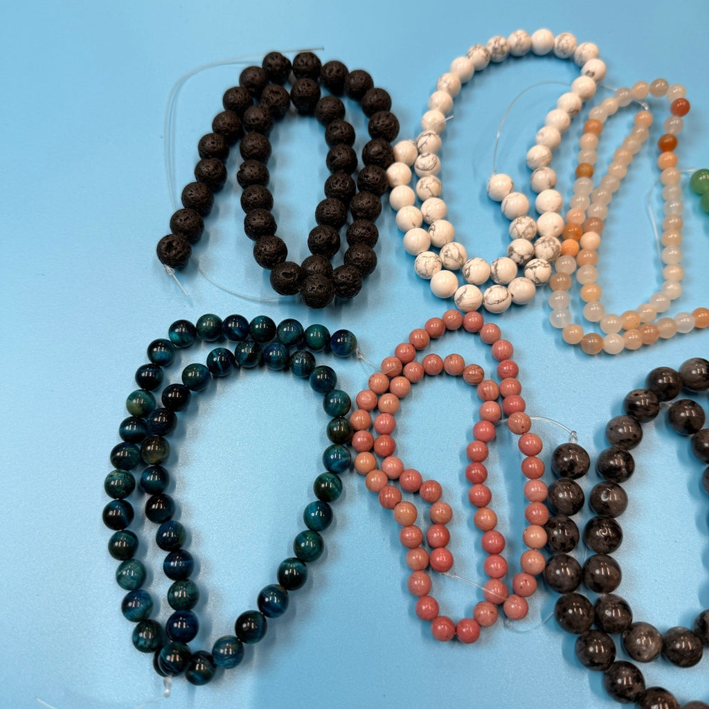 Set of 10 Natural Gemstone Round Beads Strands 15" Sizes 6,8,10 mm 14oz №B6