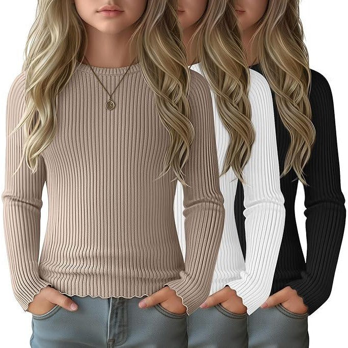 MSRP $47 LessonZoo 3 Pack Girls' 9-10Y Long Sleeve Tops Crewneck Ribbed