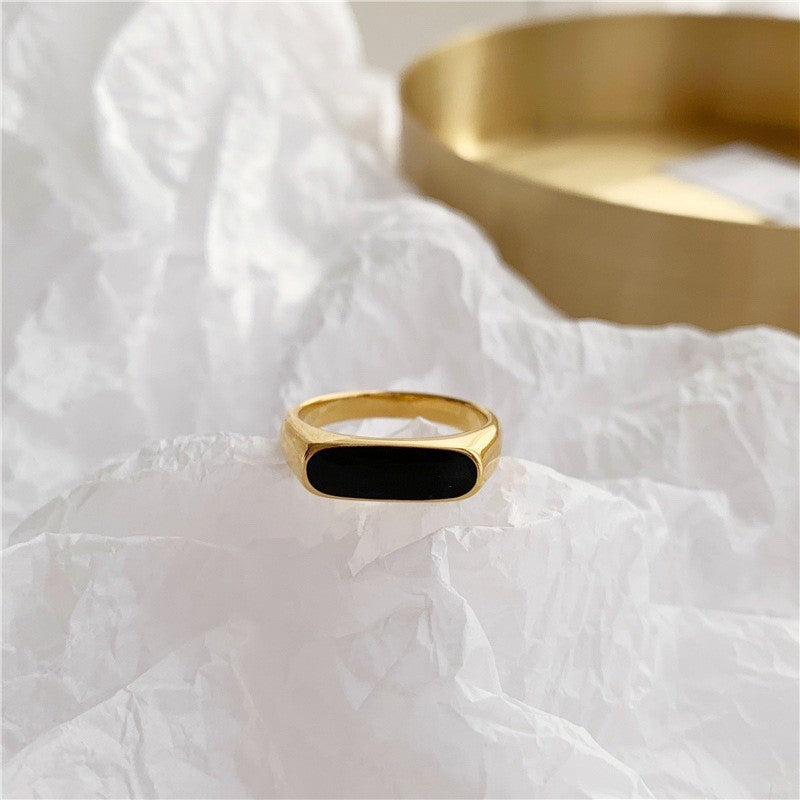 Mother Of Pearl Signet Ring Titanium Steel Gold Tone Unisex Jewelry Size 6-9