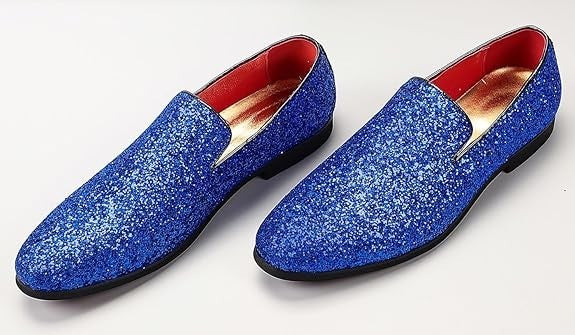 Santimon Men's US 8.5, 9.5 Blue Glitter Slip On Loafers Sequin Dress Shoes