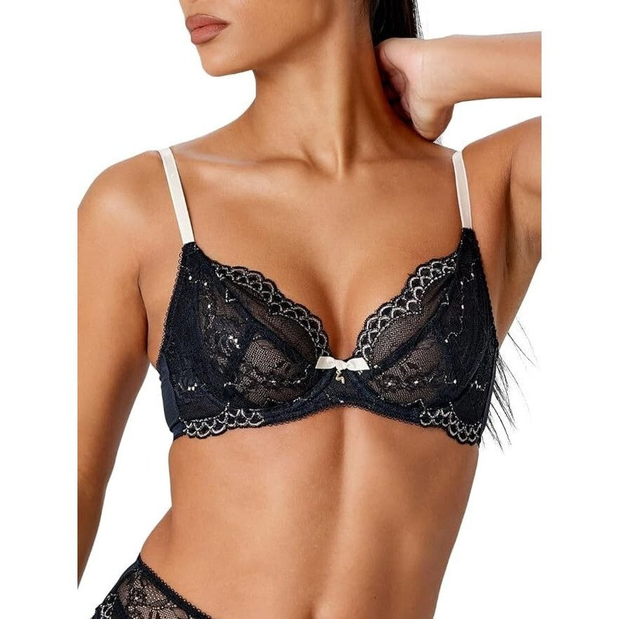 34C Gossard Women's Superboost Lace Non-Padded Plunge Black